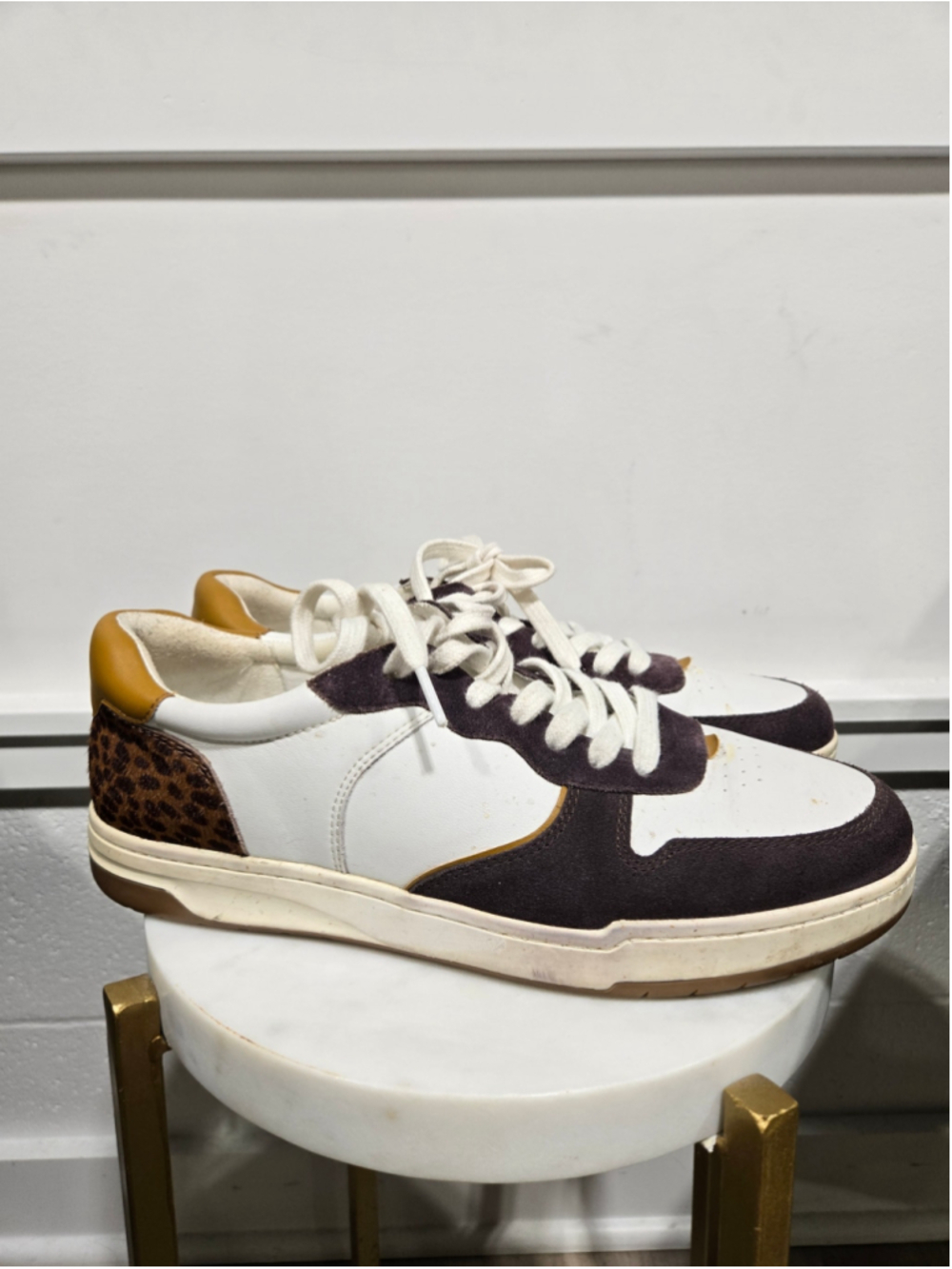 Women's Madewell Sneakers Size 12 White Brown Leopard Print